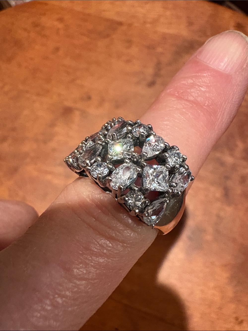 Silver Crystal Cluster Statement Ring - White